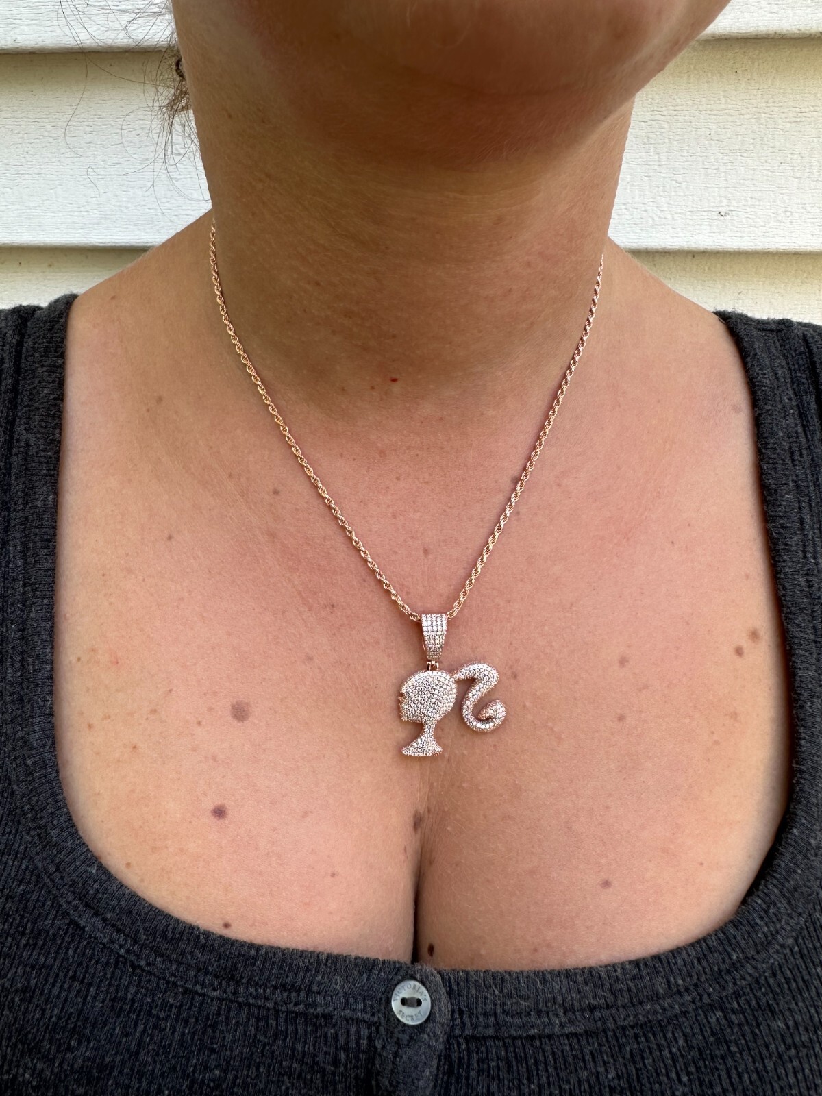 Real MOISSANITE 925 Silver Barbie Doll Pendant Necklace 14k Gold Plated Iced