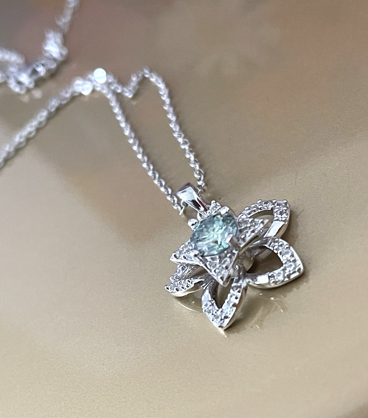 GRA Moissanite 1 CT Floral Pinwheel Turquoise Pendant Necklace NEW