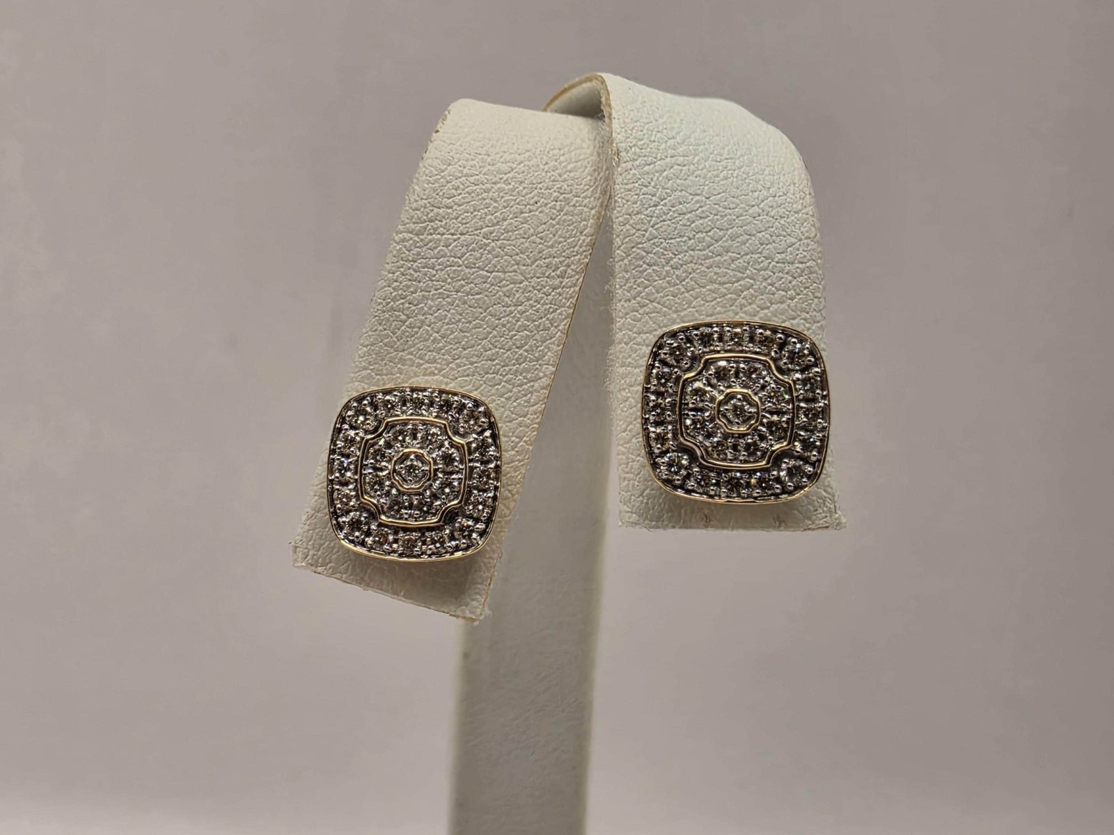 10K Yellow Gold Diamond Cluster Stud Earrings Pave Natural Diamond Square Cushio