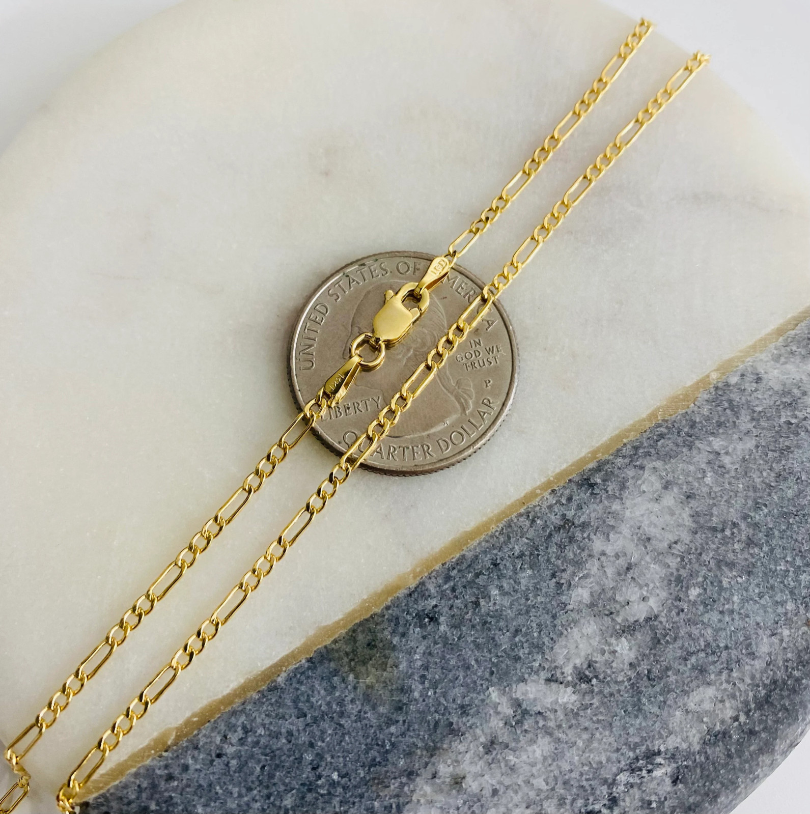 14k REAL Gold 2mm Figaro Chain-14K Real Yellow Gold Figaro Chain-5 Sizes – CH159
