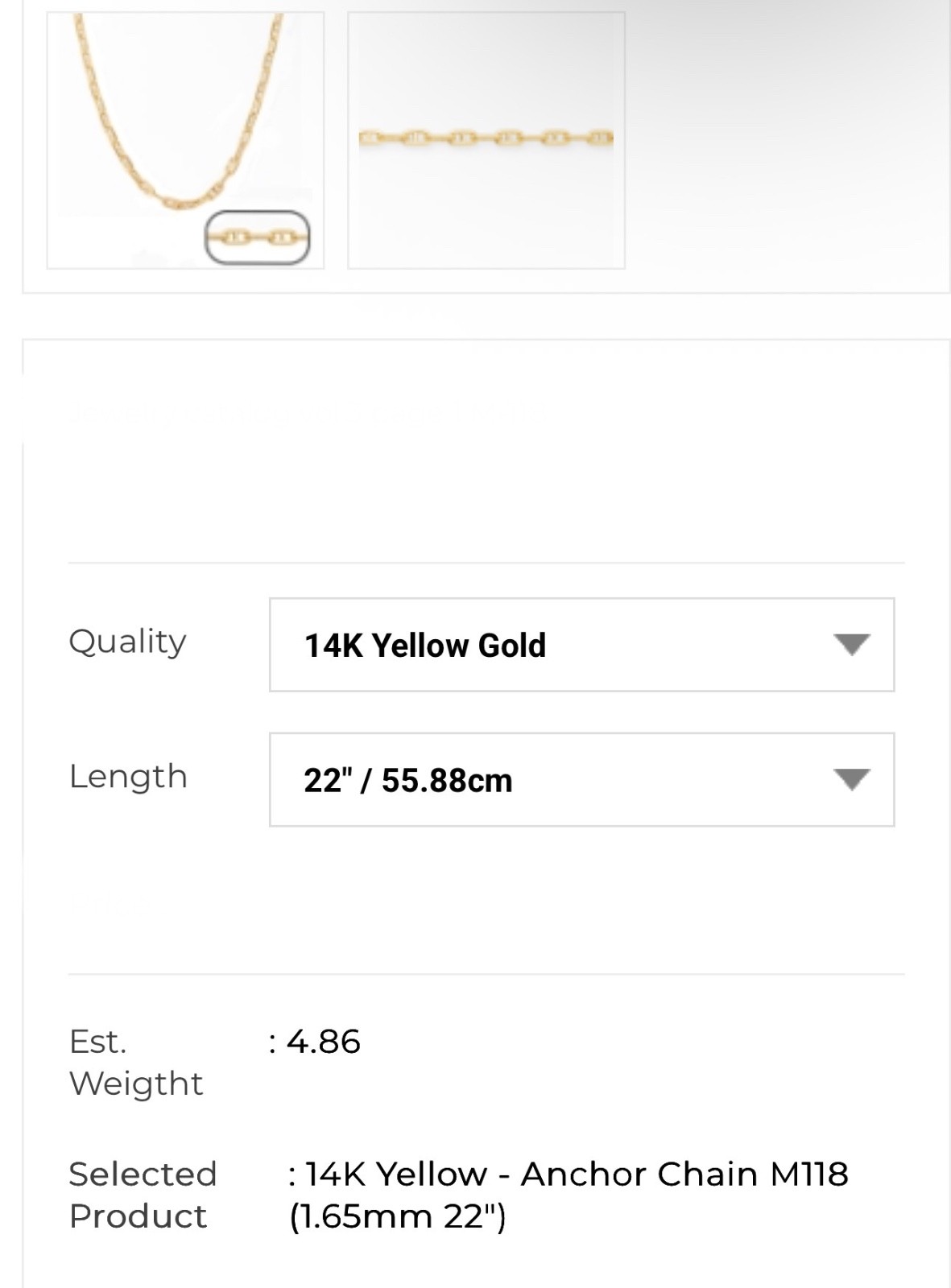 22 INCHES 14K GOLD: 1.65MM ANCHOR CHAIN