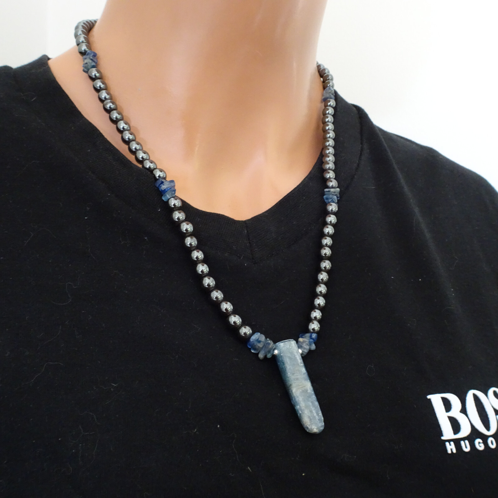 Natural Kyanite Hematite Gemstones Necklace Men Women Genuine Crystal Gift Video