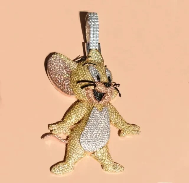 3Ct Round Cut Real Moissanite Cartoon Charm Pendant 14KYellow Gold Plated Silver