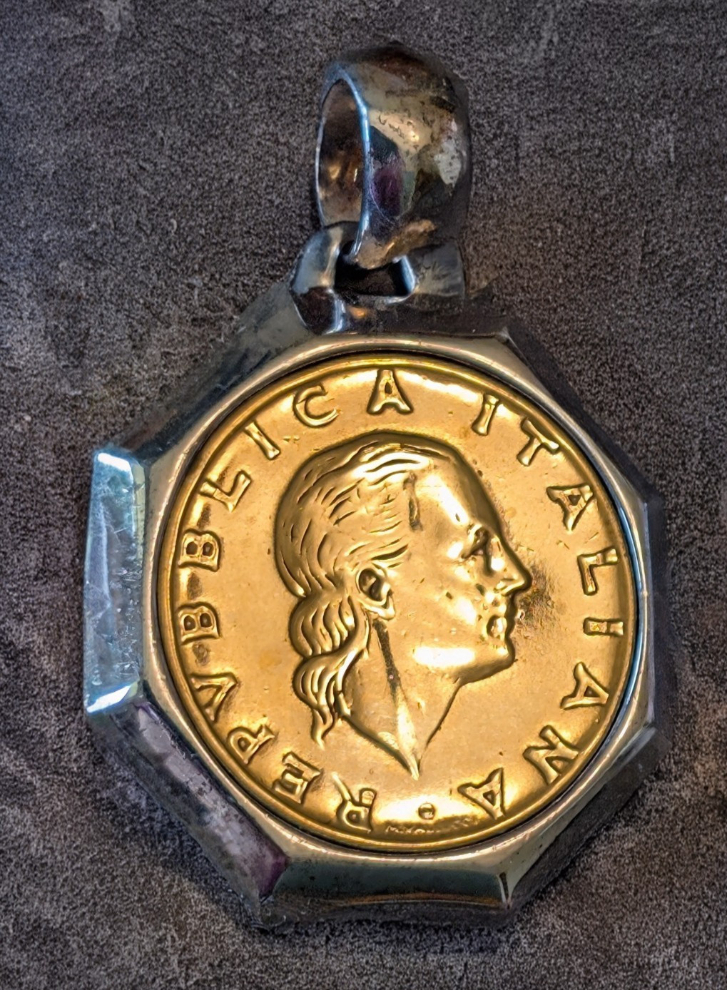 Milor Italy Genuine 1979 200 Lire Italian Coin Pendant Sterling Silver Bail