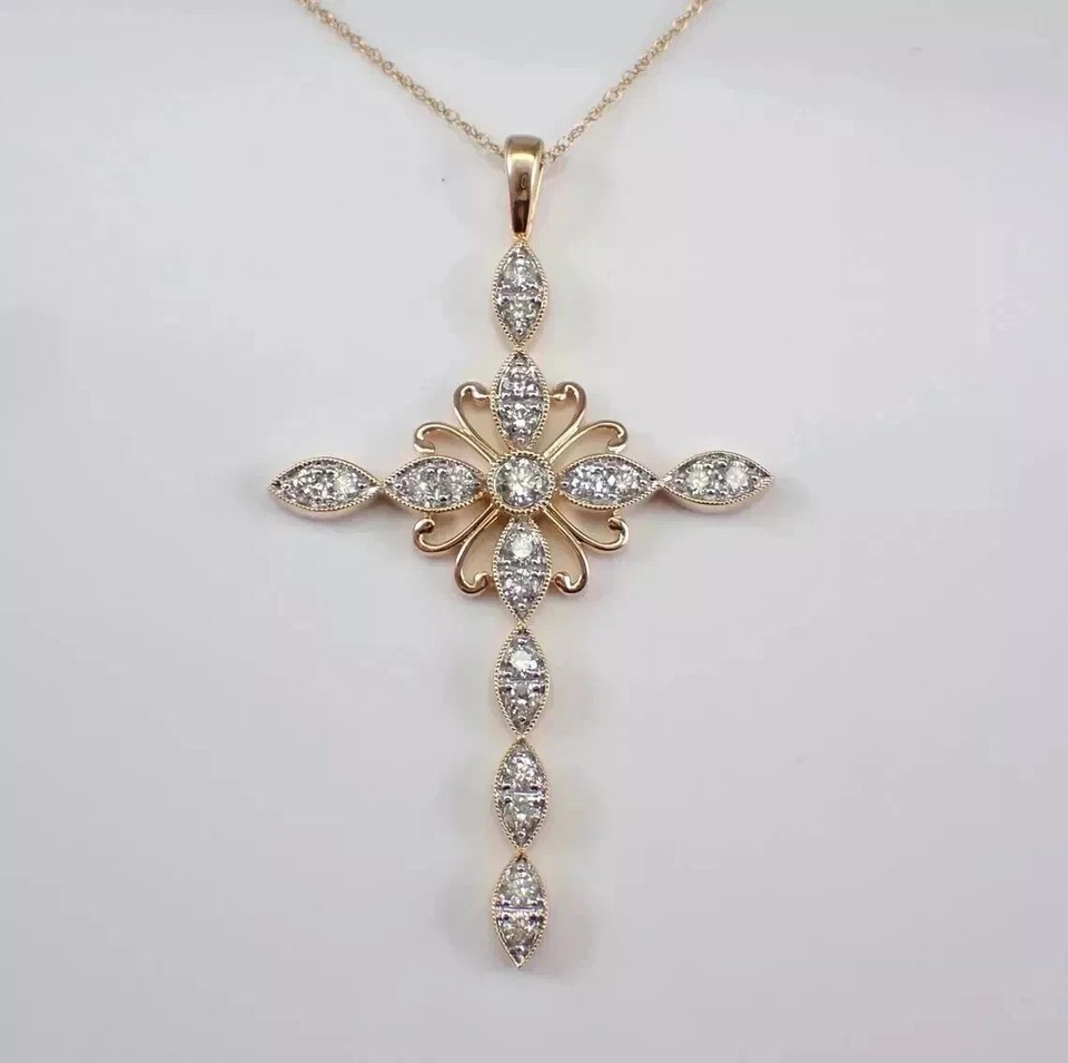 Moissanite Cross Pendant 2CT Round Cut 14K Yellow Gold Plated