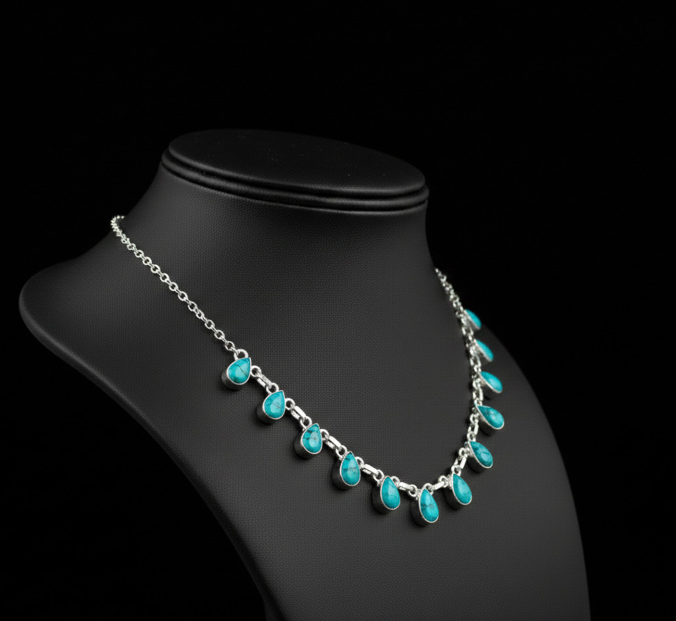 Turquoise Gemstone 925 Sterling Silver Handmade Gift Necklace 18″
