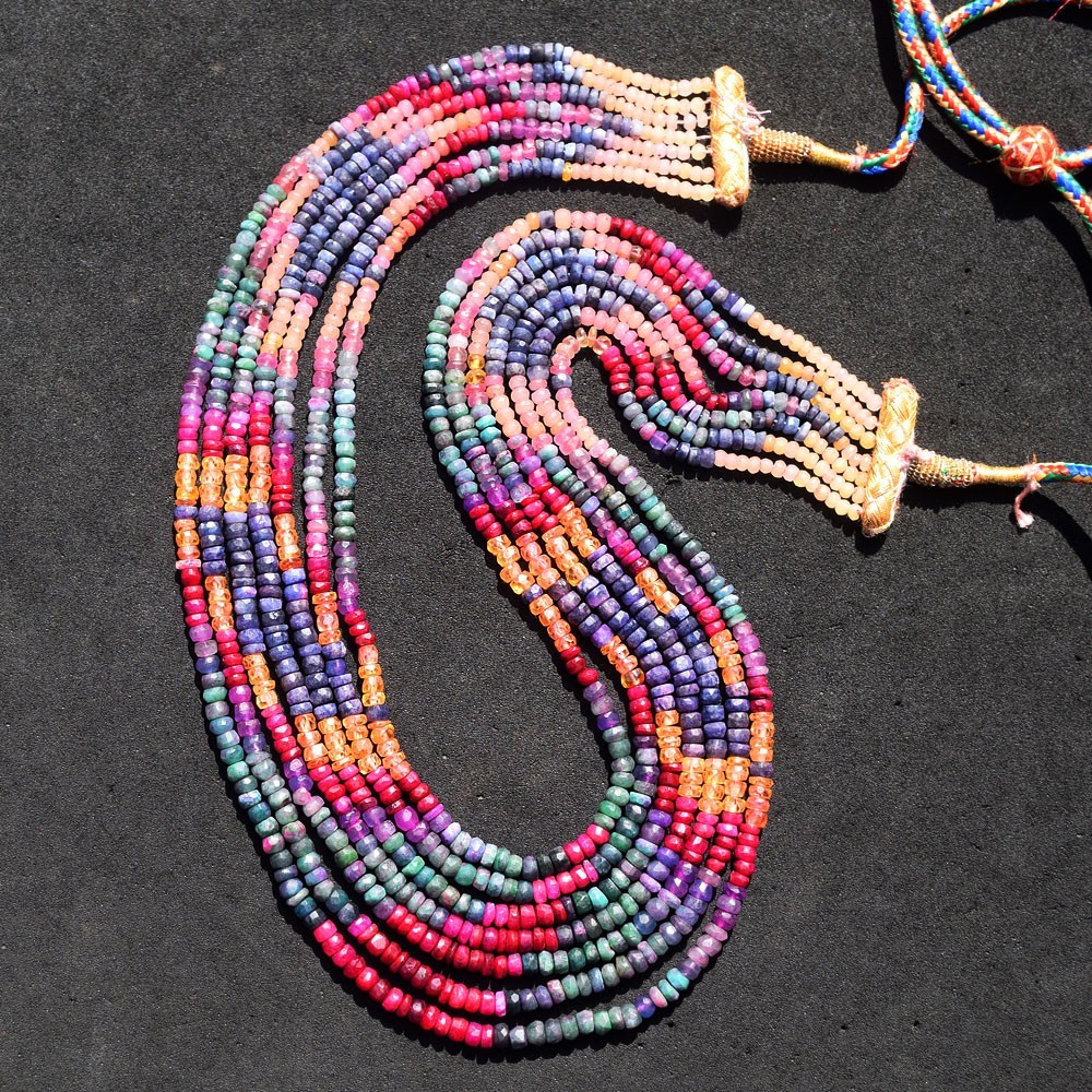 7 Strand 488.Cts Amazing Cut Ruby & Emerald Beaded Necklace Jewelery RK 26 E821