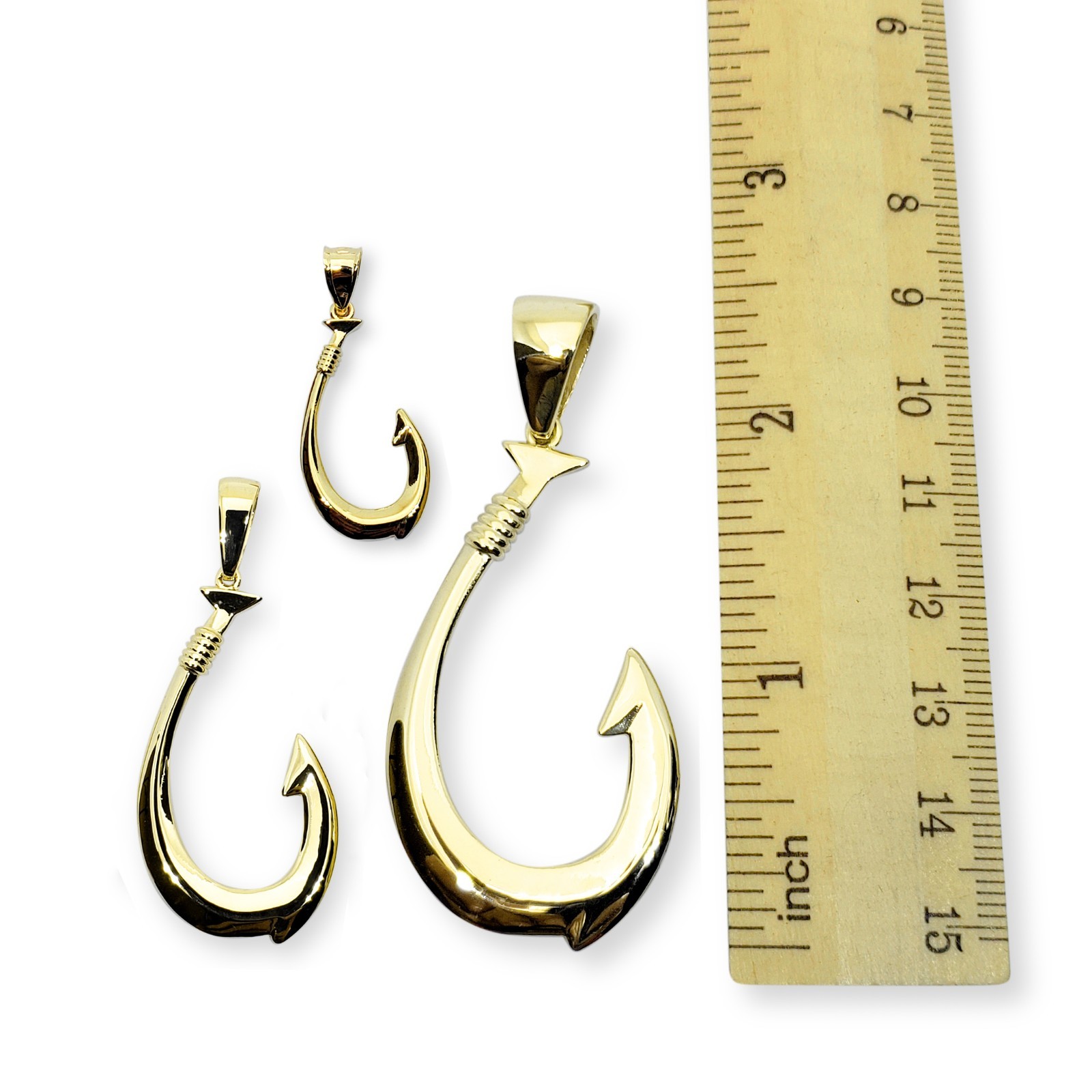 Real 18K Yellow Gold Fish Hook Pendant All Sizes Hawaiian Fish Hook Jewelry