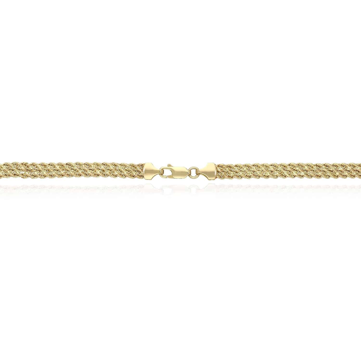 14K Yellow Gold 3-Row 6mm Flat Rope Chain (Hollow) 18″