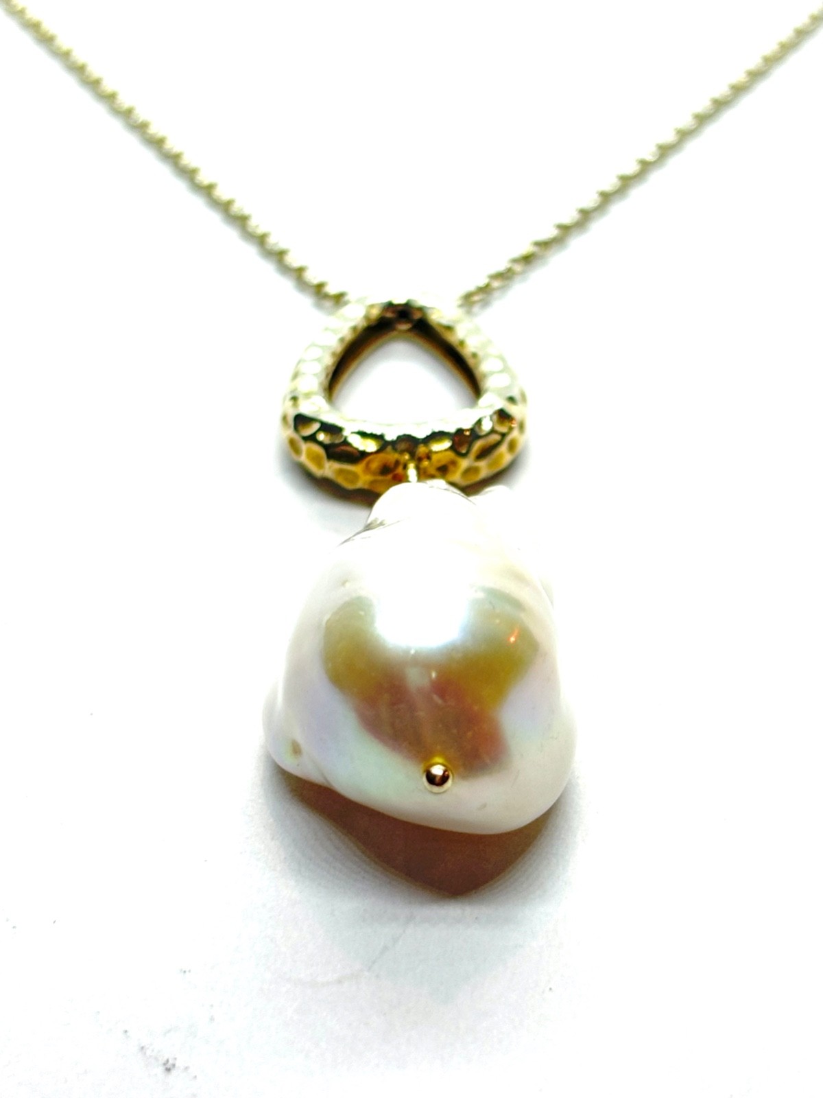 Sterling Silver Gilt Large Natural Baroque Pearl Pendant Necklace – 11.2 grams