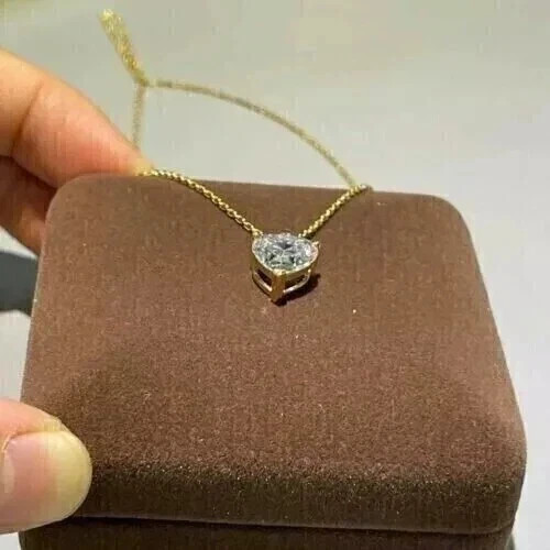 2CT Heart Cut Lab-Created Diamond 14K Yellow Gold Plated Solitaire Pendant Women