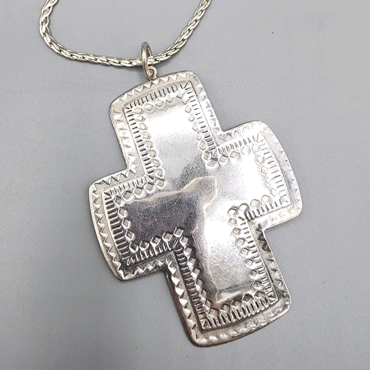 Sterling Silver Large Cross Pendant Necklace PAJ Thailand 925 Southwest Style