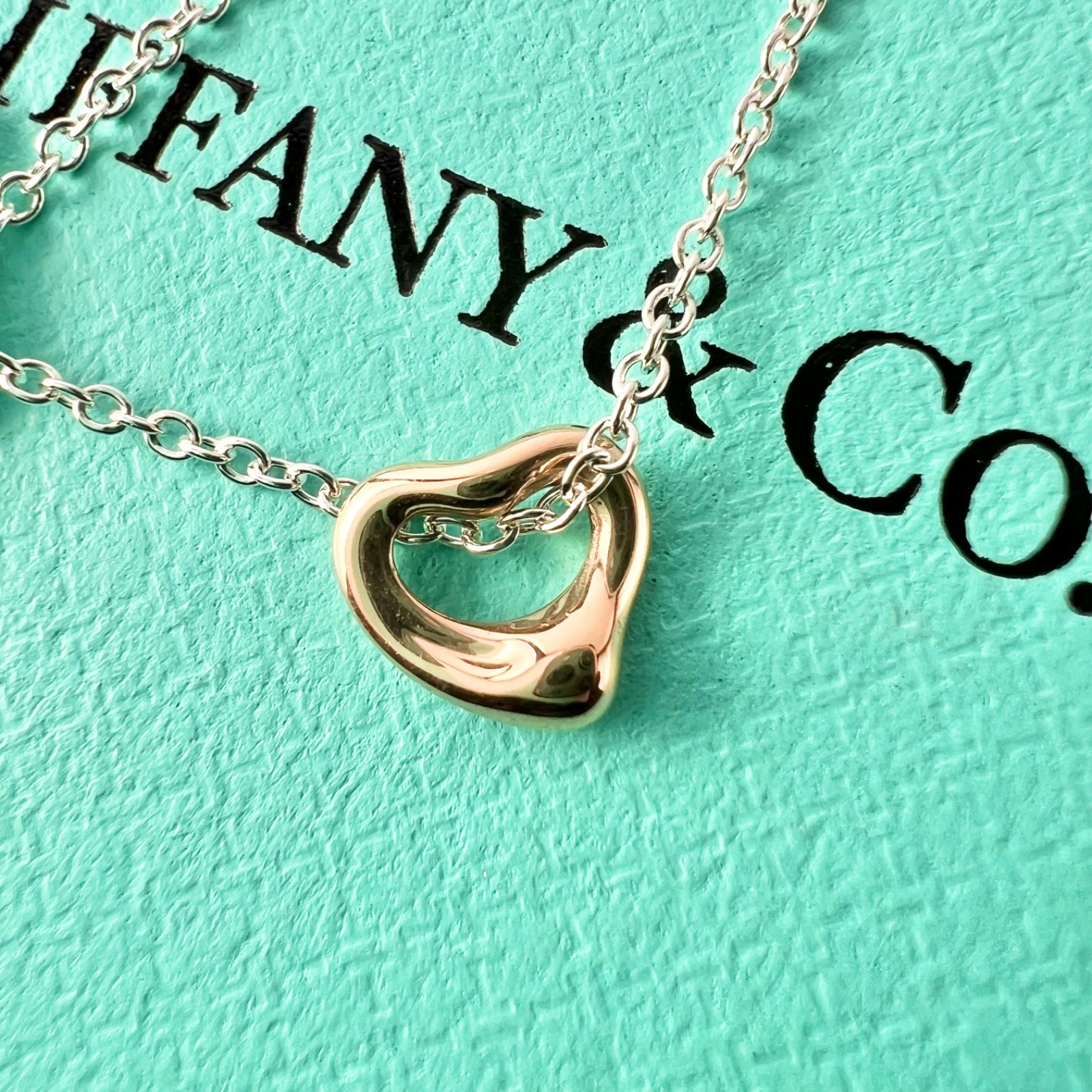 TIFFANY & Co Elsa Peretti Double Open Heart Silver Small Rose Gold Mini Necklace