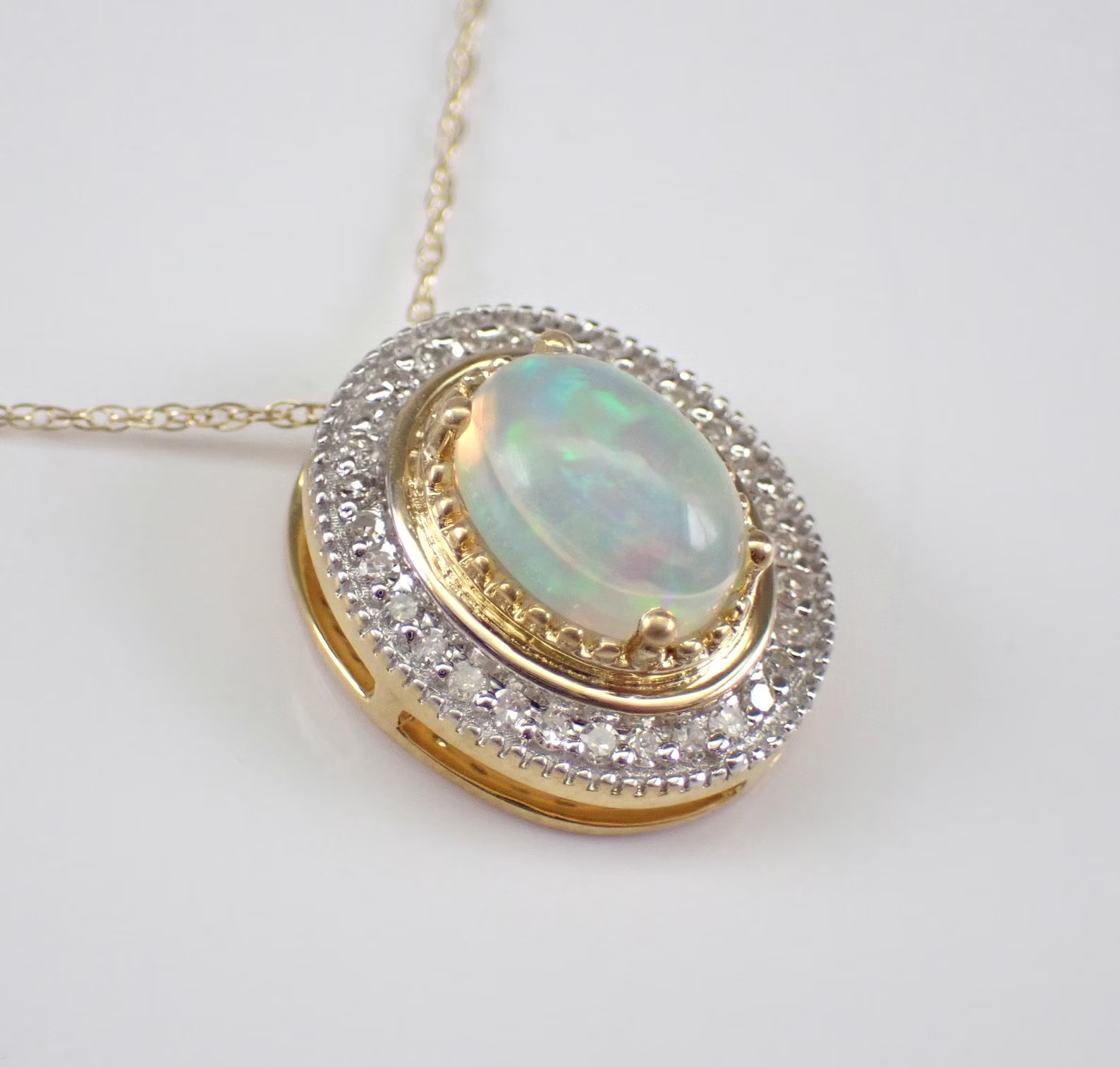 2 Ct Oval Lab Created Fire Opal Halo Pendant Necklace 14K Yellow Gold Plated
