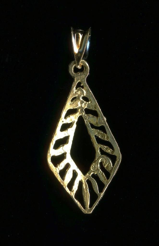 New 10K 26mm Solid Yellow Gold Diamond Cut Marquise Leaf Petal Pendant Charm (FI