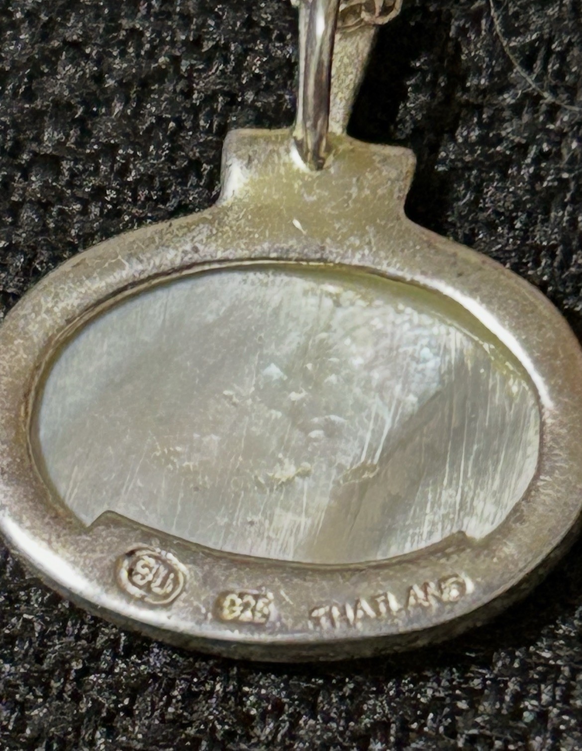 Thailand SU 925 Sterling Silver Mother Of Pearl MOP Pendant Necklace 18”