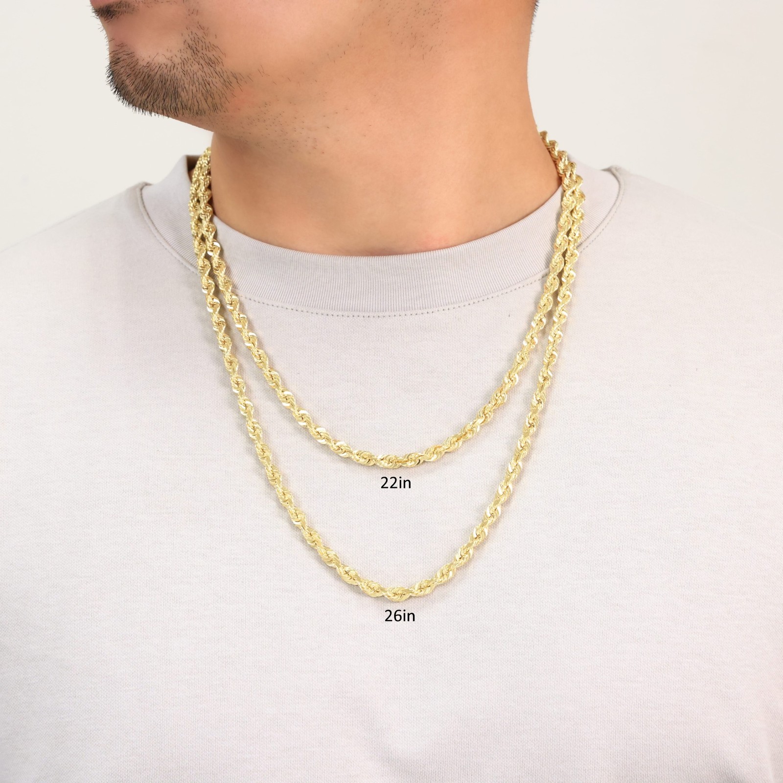 14K Yellow Gold 1mm-10mm Diamond Cut Rope Chain Necklace Mens Women 18″- 28″