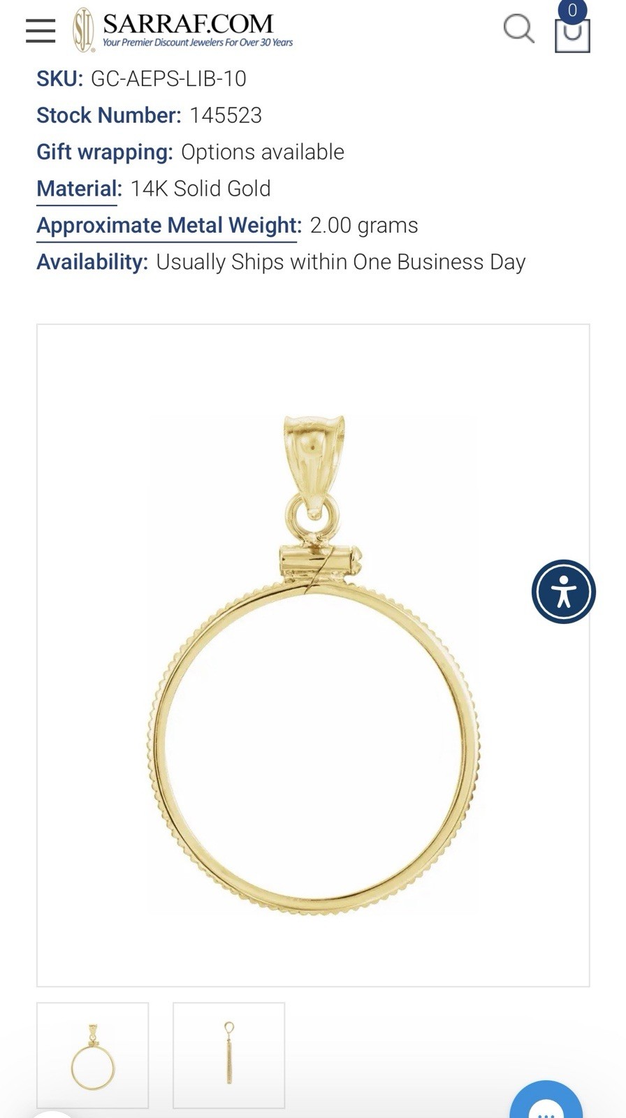 14k Yellow Gold Reeded Border Screw Top US $10 Gold Liberty Head Coin Bezel