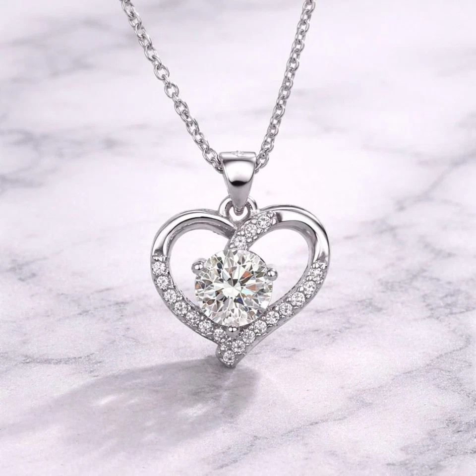 1 CT Round Cut Fancy Moissanite Wedding Pendant 14K White Gold Plated For Women