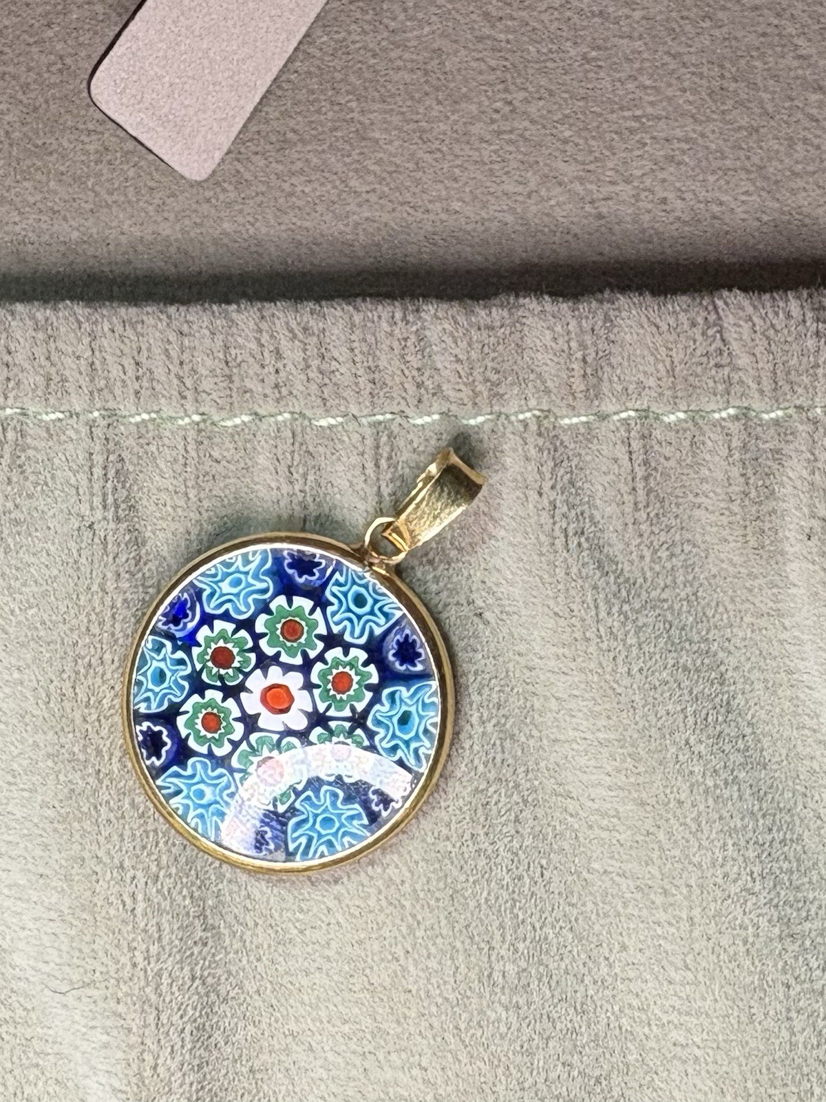 Vintage 18K 750 Bezel Italian Murano Millefiori Daisy Floral Pendant 2.10G 26mm