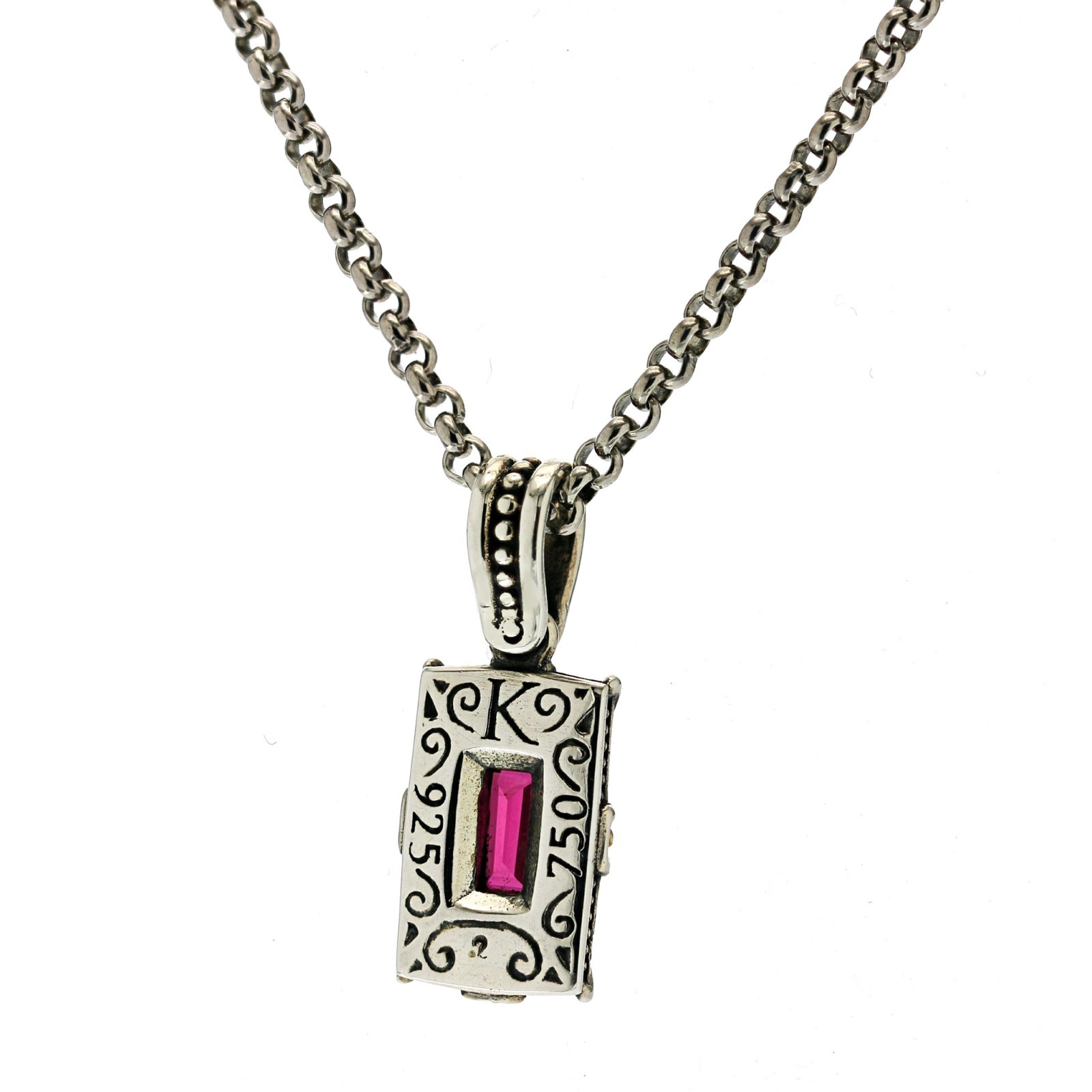 KONSTANTINO Sterling Silver 18K Gold Dome Corundum Pendant Necklace 18″