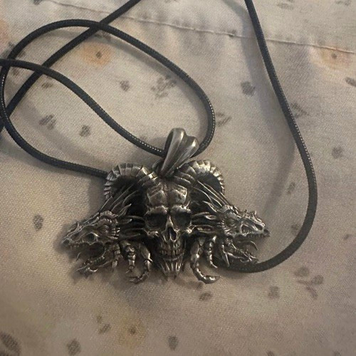 Sterling Silver Skull Head with Dragon Wings Pendant