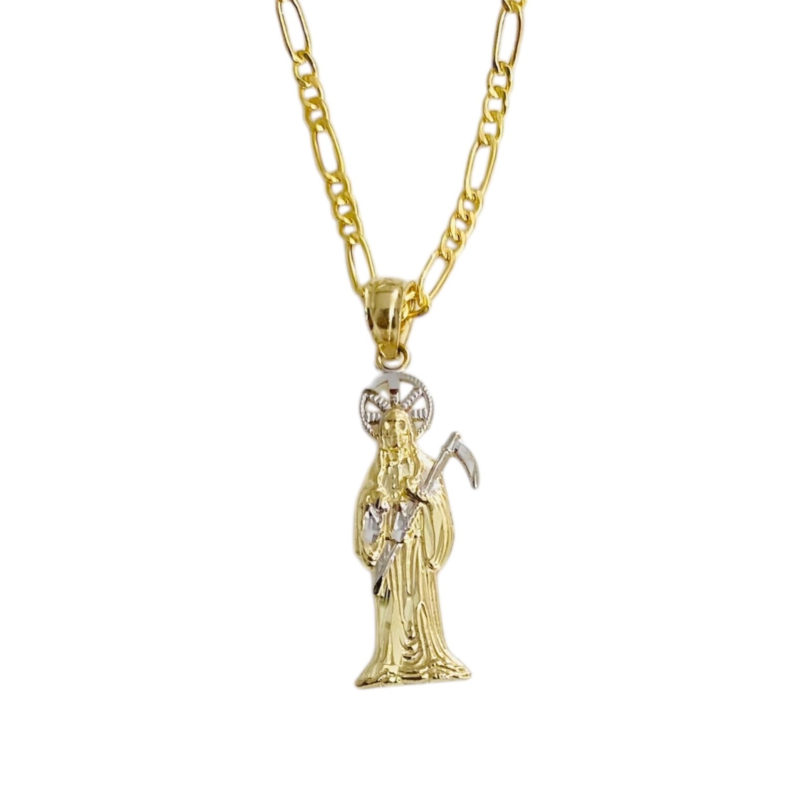 14K SOLID GOLD GRIM REAPER 20″NECKLACE- 27mm / 1.06 inches SANTA MUERTE- PT098-1