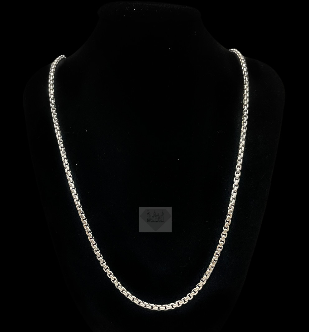 SOLID 925 STERLING SILVER Round Box Link Chain Necklace 4MM Strong and Sturdy