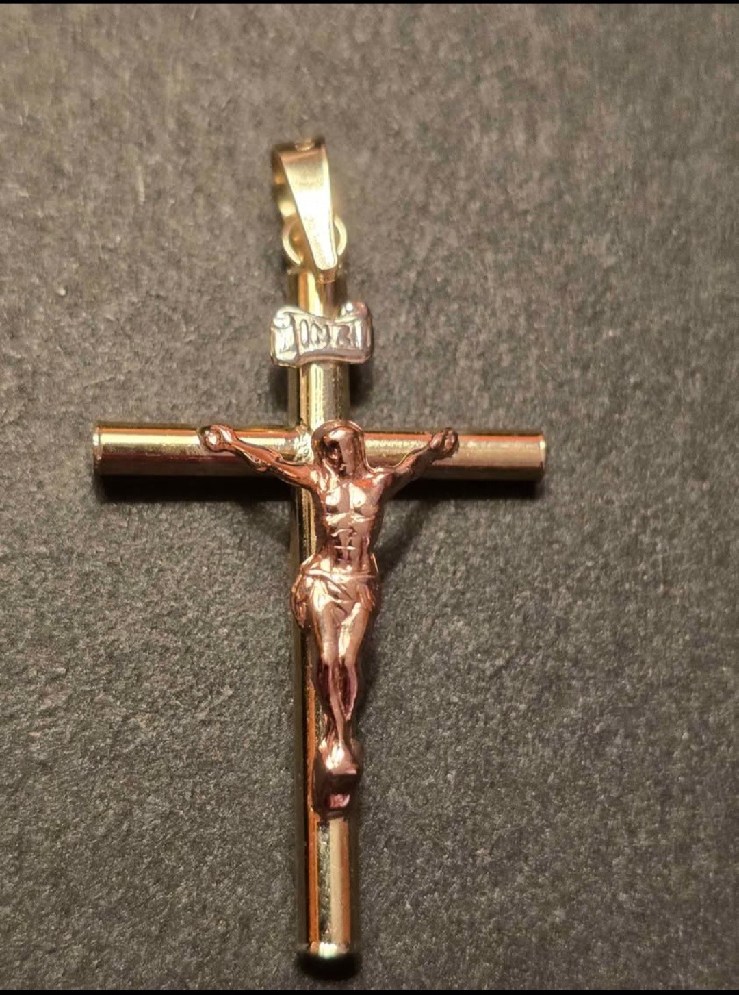 10K Tri-Color Gold Cross Pendant (Yellow, Rose & White Gold)