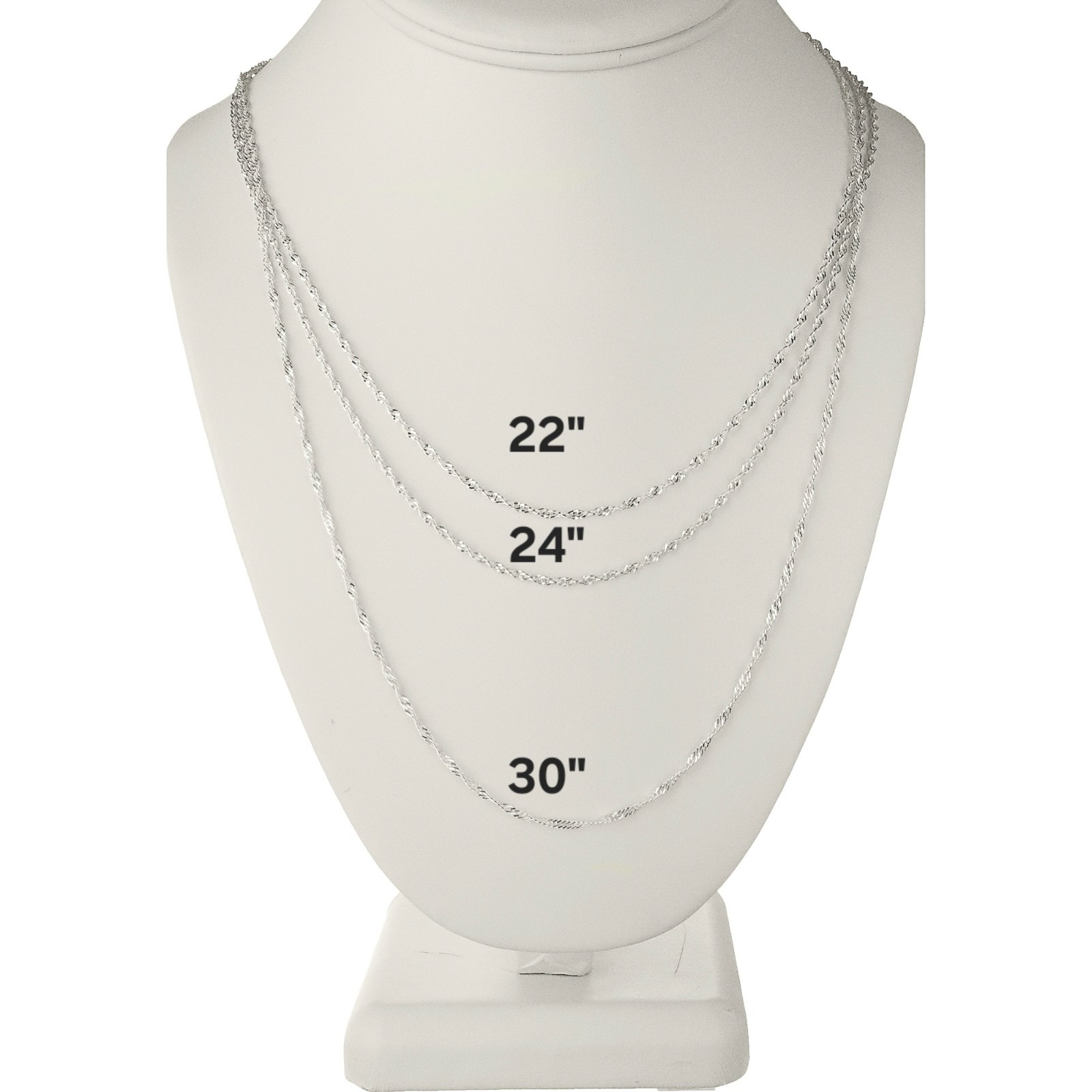 Solid 925 Silver Italy Twisted Serpentine 1.5mm 22″, 24″, 30″ Long Necklaces