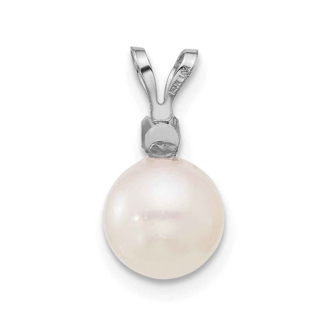 14K White Gold 7-8mm Round White Cultured Saltwater Akoya .05ctw Diamond Pendant