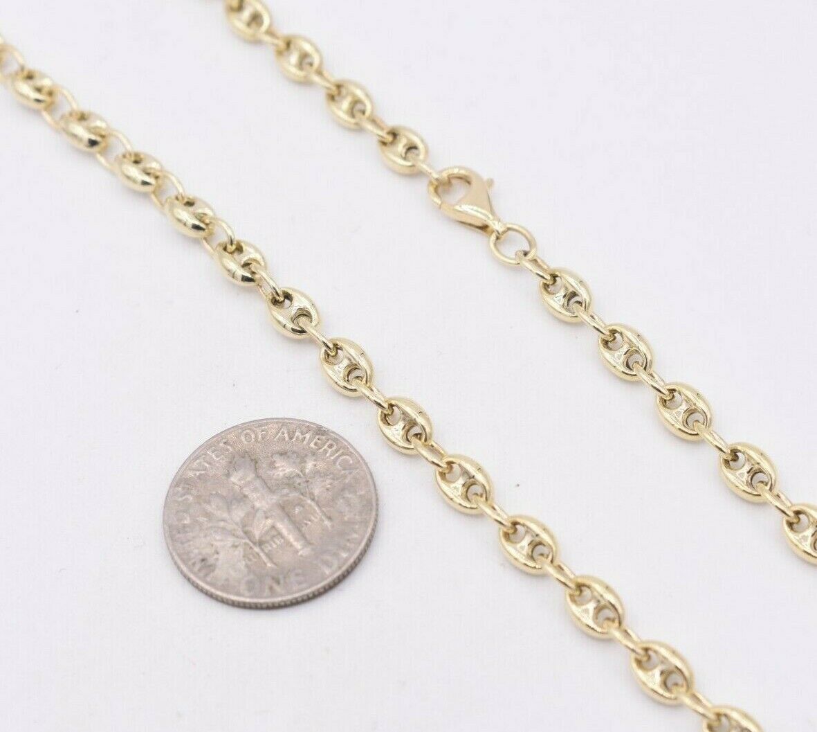 4mm Puffed Mariner Anchor Link Chain Necklace Real 14K Yellow Gold All Sizes