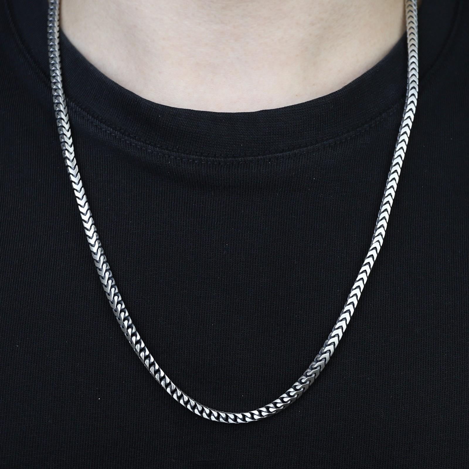 Men 925 Silver Franco Chain Necklace, Men Perfect Foxtail Chain