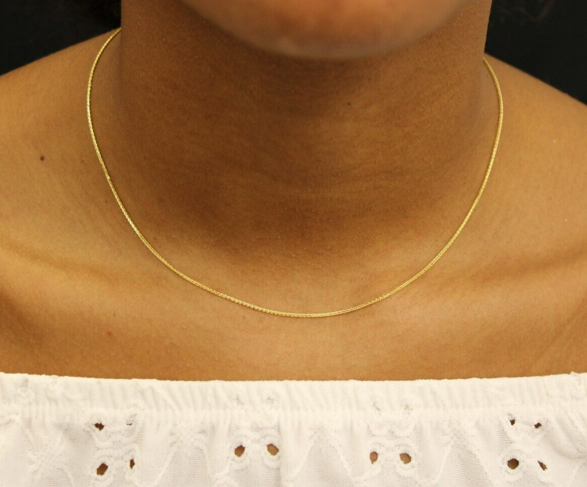 14k Gold 1.2mm Chain Franco Necklace 16″ For Unisex Adults, Chevron Link, Italy