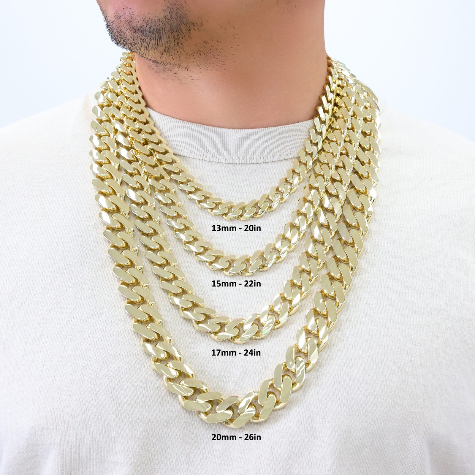 10K Yellow Gold Miami Cuban Royal Monaco Chain 6mm-20mm Necklace Bracelet 7″-30″