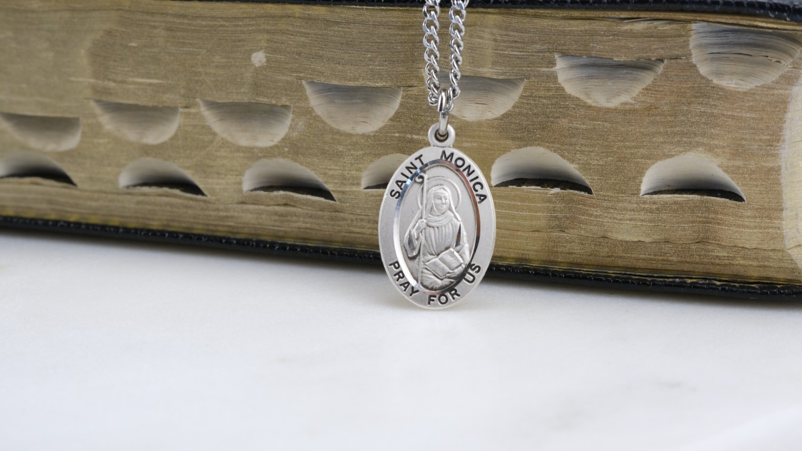Ladies Sterling Silver Saint Monica Pendant Medal Necklace Made in USA
