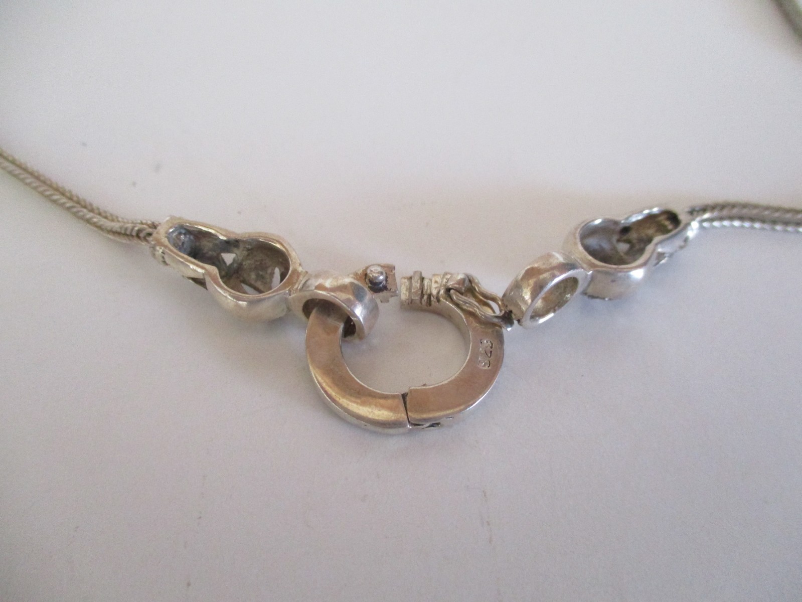 Sterling Silver 16″ Chain & Marcasite~29 Stones~ with Double Clasps + Bell Charm