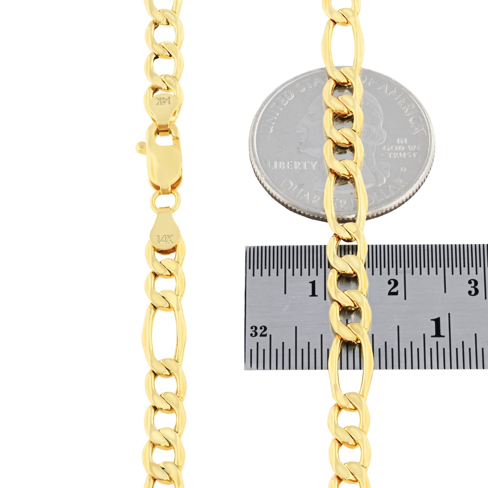 14K Yellow Gold 5.5mm Figaro Chain Link Italian Necklace Mens Womens 16″- 30″
