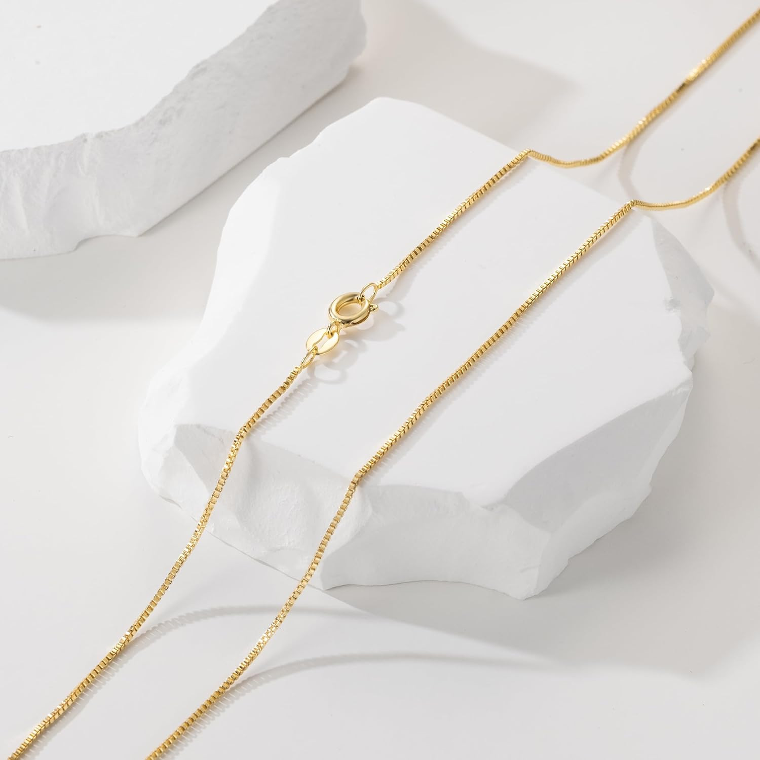 14K Gold Necklace for Women Gold Chain for Men 1mm Wide Thin Box Chain Thin N…