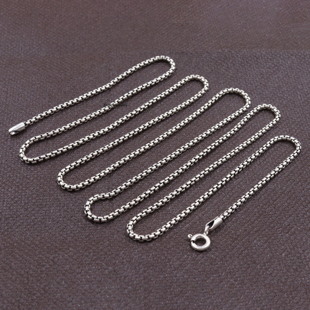 Real 925 Sterling Silver Box Link Necklace 2mm Width 31.5 Inches Sturdy Chain