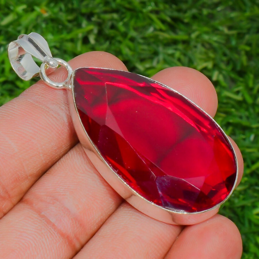 Mozambique Garnet Gemstone Handmade 925 Sterling Silver Jewelry Pear Cut Pendant