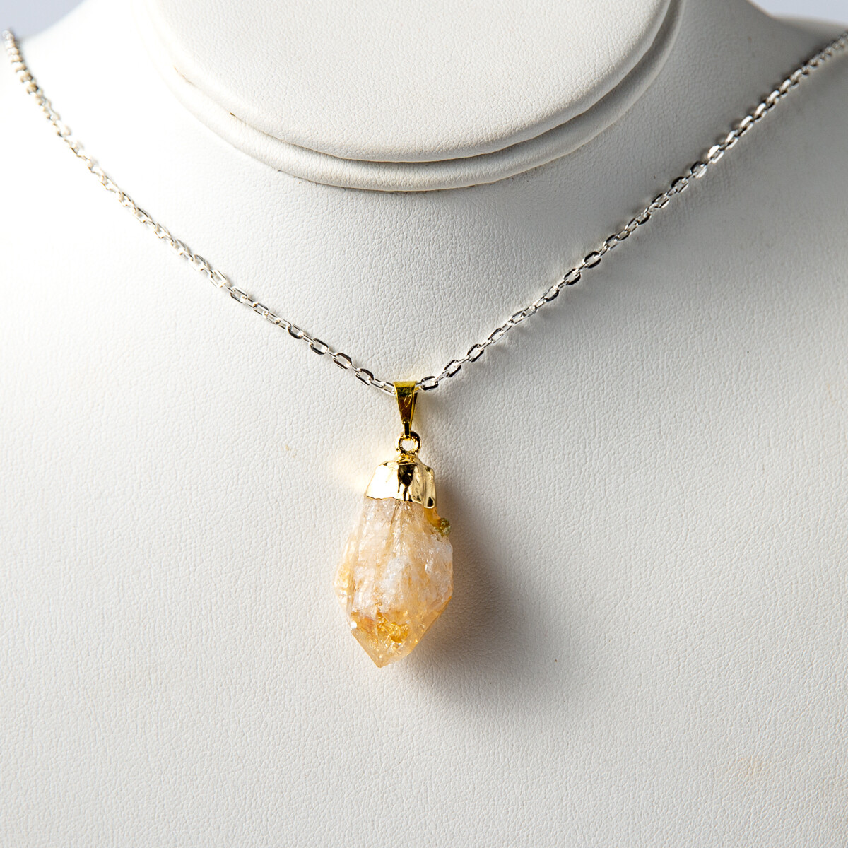 Fashion Gold Yellow Rough Citrine Natural Crystal Point Necklace Pendant & Chain