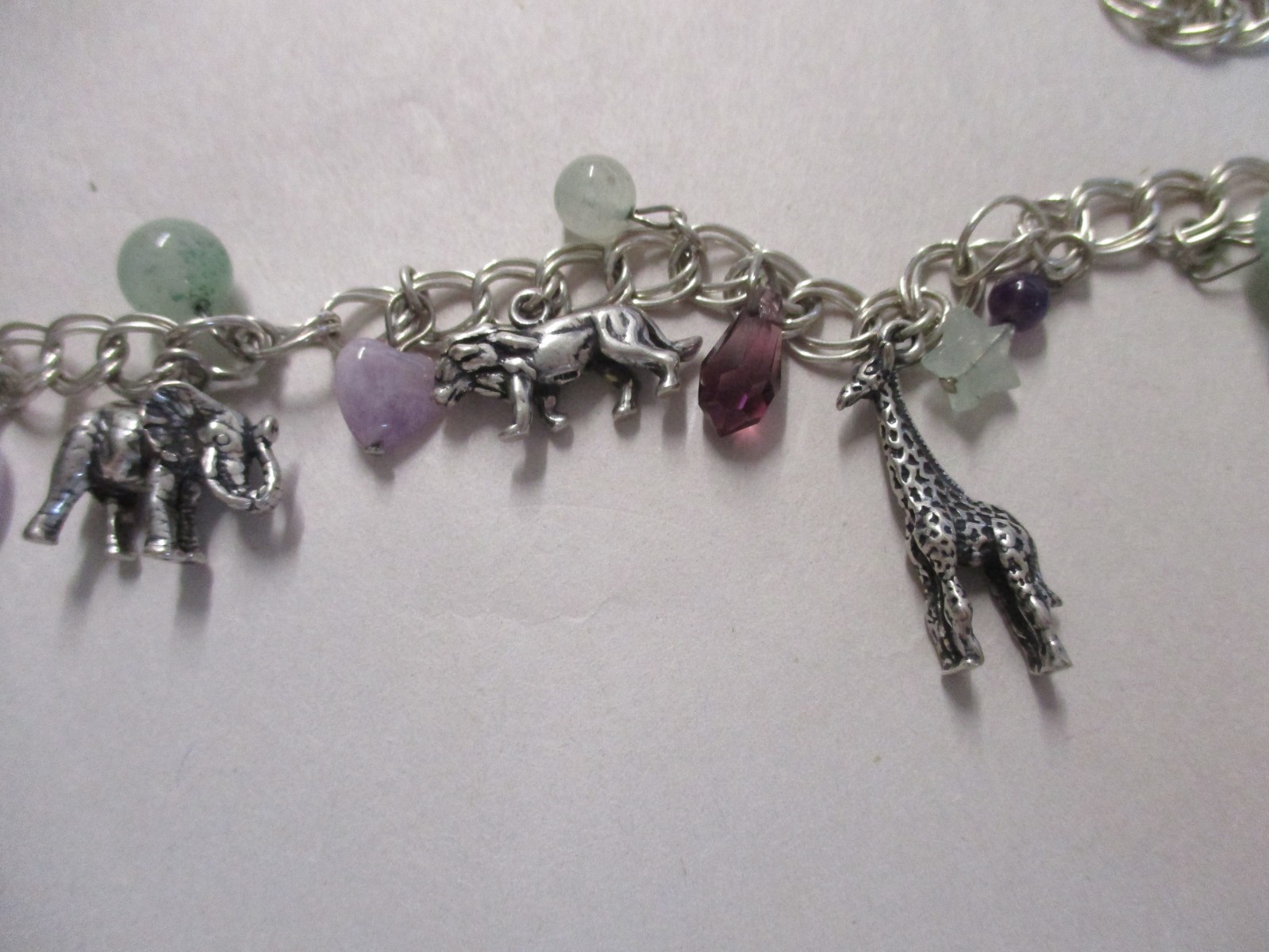 STERLING NECKLACE WITH COLORED STONES & ZOO ANIMALS 18″