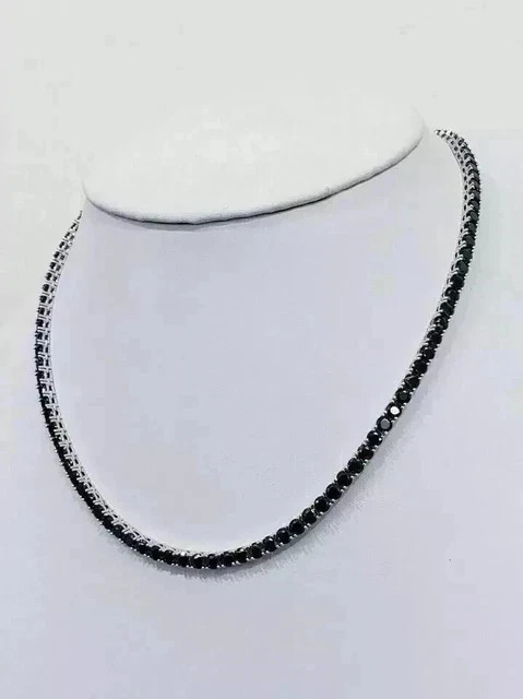 16Ct Round-Cut Black Lab Created Tennis Women’s Necklace 14K White Gold Plated