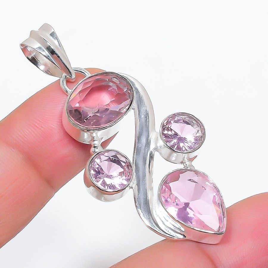 Pink Kunzite Gemstone Handmade 925 Sterling Silver Jewelry Pendant Size 2″