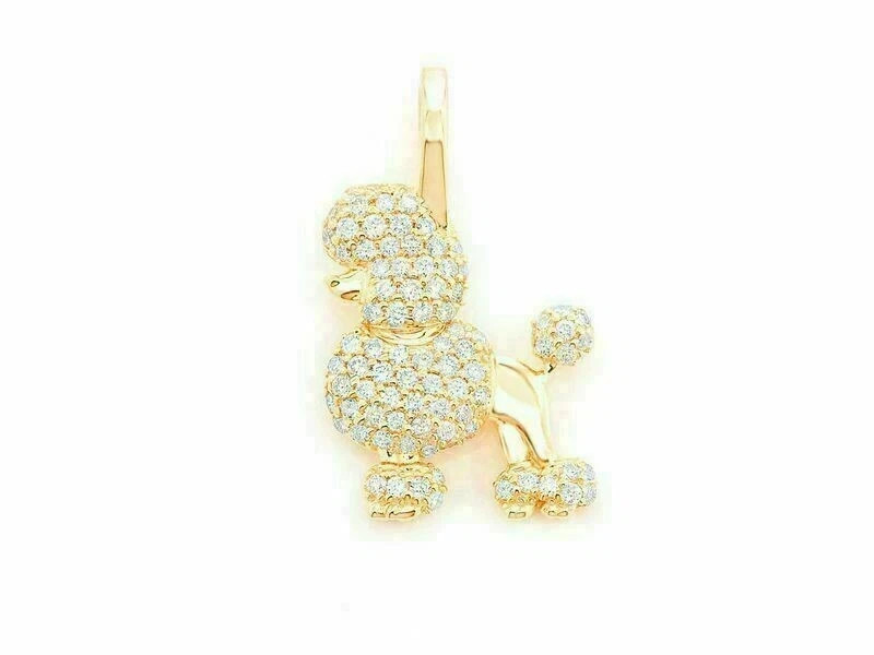 3Ct Round Cut VVS1/D Diamond Poodle Dog Pendant 14K Yellow Gold Over Free Chain