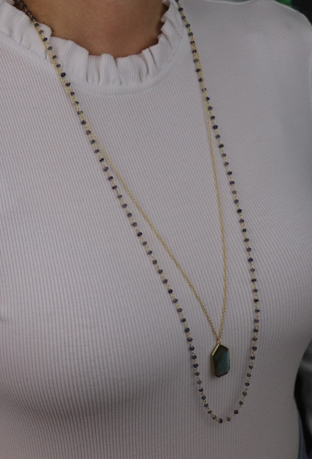 18k Gold Over Sterling Silver Long Labradorite Layered Necklace 30″