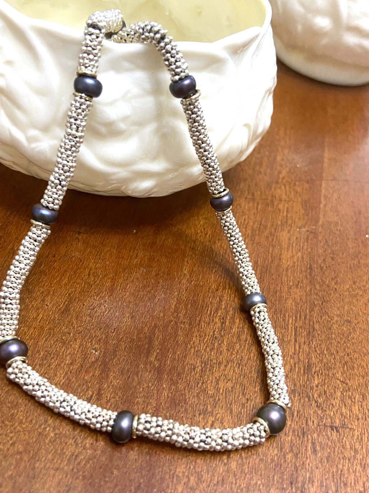 Michael Dawkins Silver 925 Choker Necklace 16.5” Unique Flexable two-tone Modern