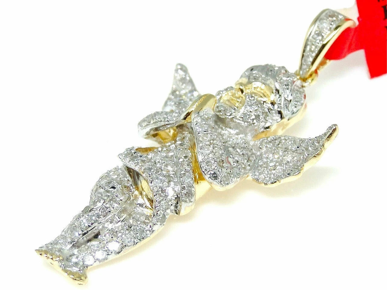 14K Yellow Gold Finish Angel Jesus Mini Micro Diamond Pendant Charm 1.5 Inch