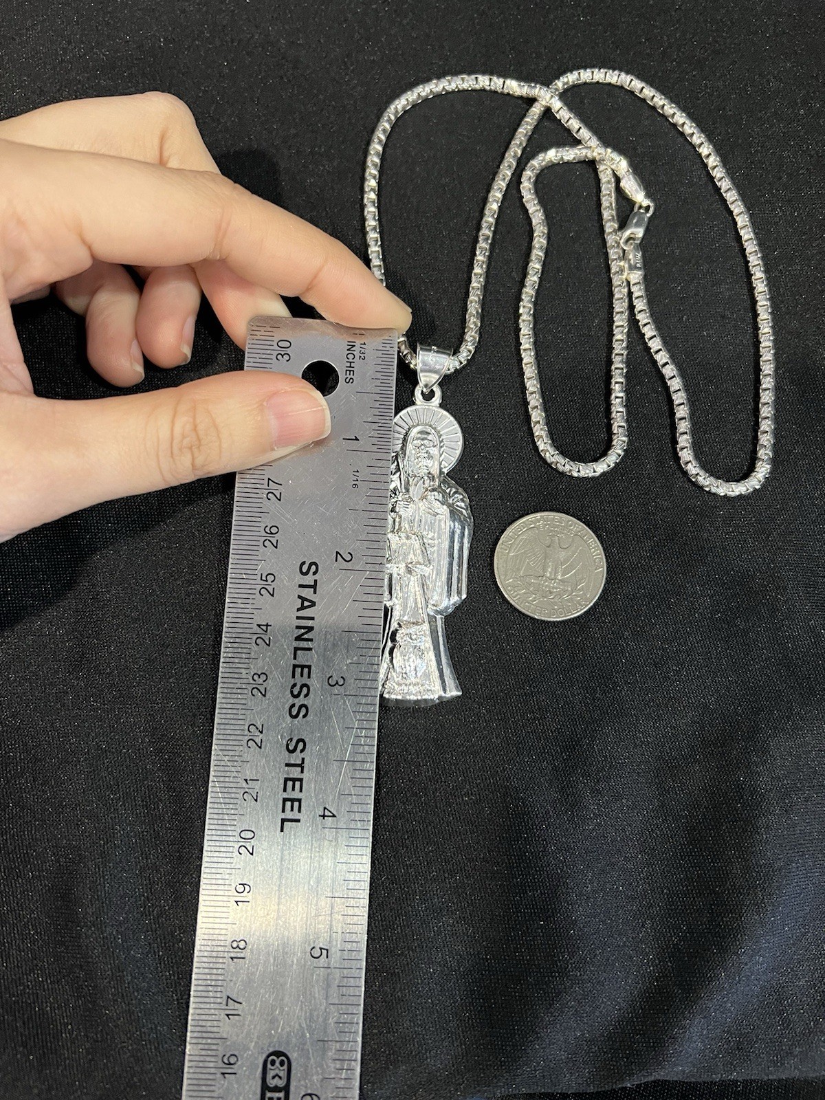 925 Sterling Silver Men Women Santa Muerte Big Grim Reaper & Box Chain 22 26 30